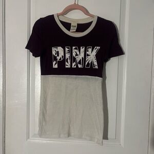 PINK Victoria's Secret Tee - Dark Purple and White